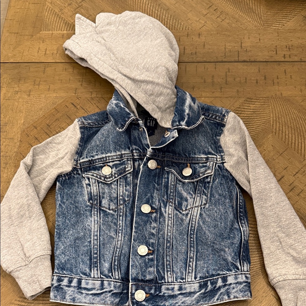 GAP Denim Jacket with Light Gray Hood & Sleeves